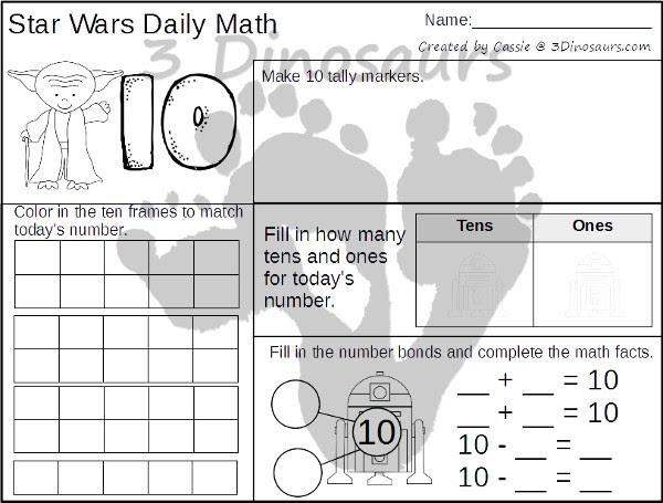 Star Wars Themed Daily Math | 3 Dinosaurs