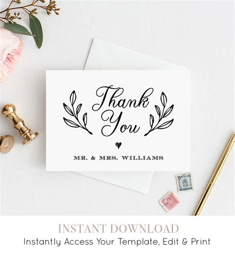  thank you card template printable rustic wedding thank you note card