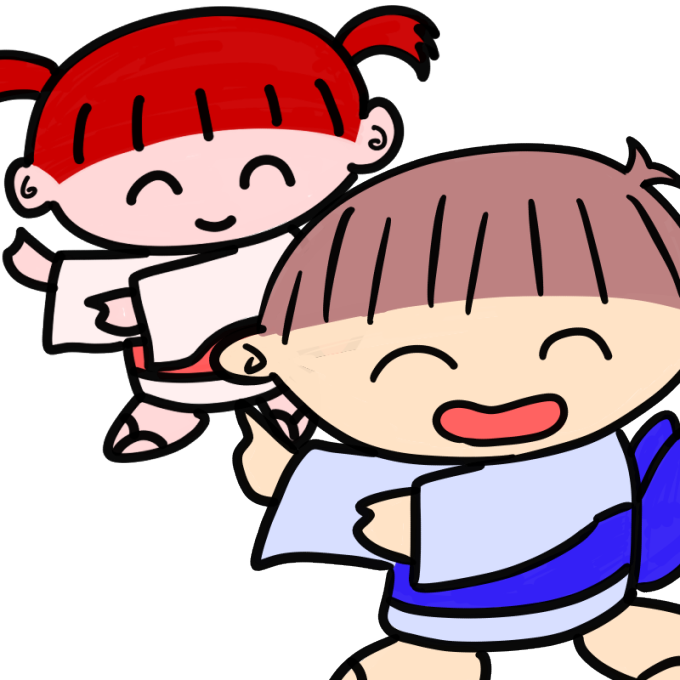盆踊りをする男の子と女の子の無料イラスト ぴぴ