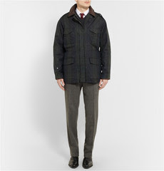 Kingsman Black Watch Waxed-Cotton Field Jacket with Leather Trims