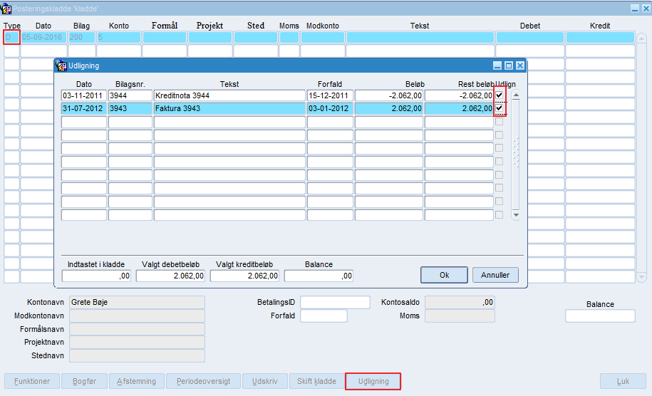 Udligning af fakturaer