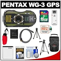Pentax WG-3 Shock & Waterproof GPS Digital Camera with 16GB Card + Battery + Case + Tripods + Float Strap + HDMI Cable + Accessory Kit