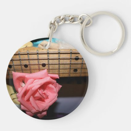 pink rose electric guitar neck fretboard musical Double-Sided round acrylic keychain
