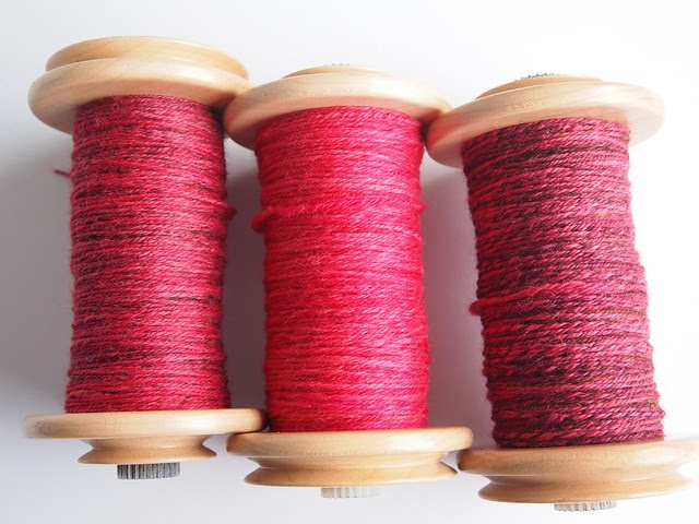SCF-Sweet Wine-Corriedale-plus 2oz Polwarth in SCF semi solid from Winter 2012 collection-3x chain ply plied together