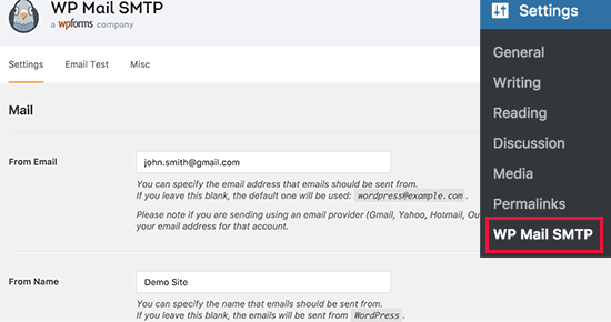 WP Mail SMTP settings for Gmail