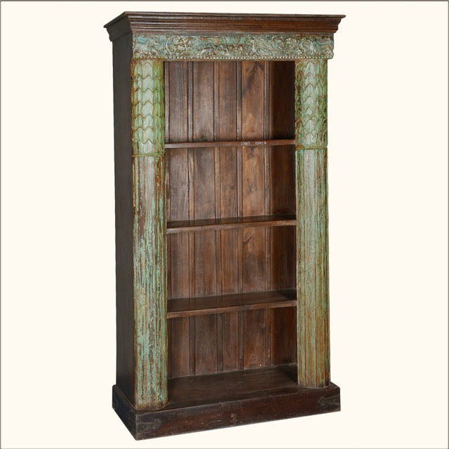 Greek Column Reclaimed Wood 4-Shelf Open Display Bookcase 