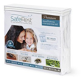 SafeRest Hypoallergenic Waterproof Zippered Certified Bed Bug Proof Mattress Encasement With 360 Secure Zipper Feature (Fits 9 - 12 in. H) - Queen Size