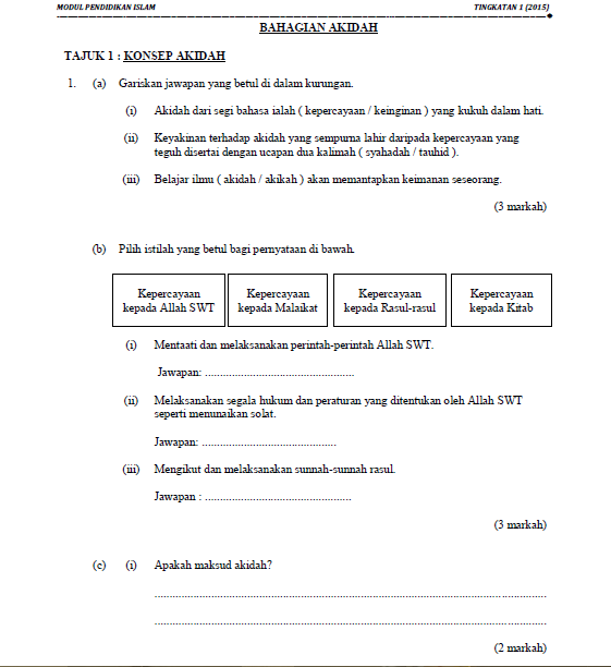Modul Latihan Topikal PT3 Pendidikan Islam Lengkap Dengan 