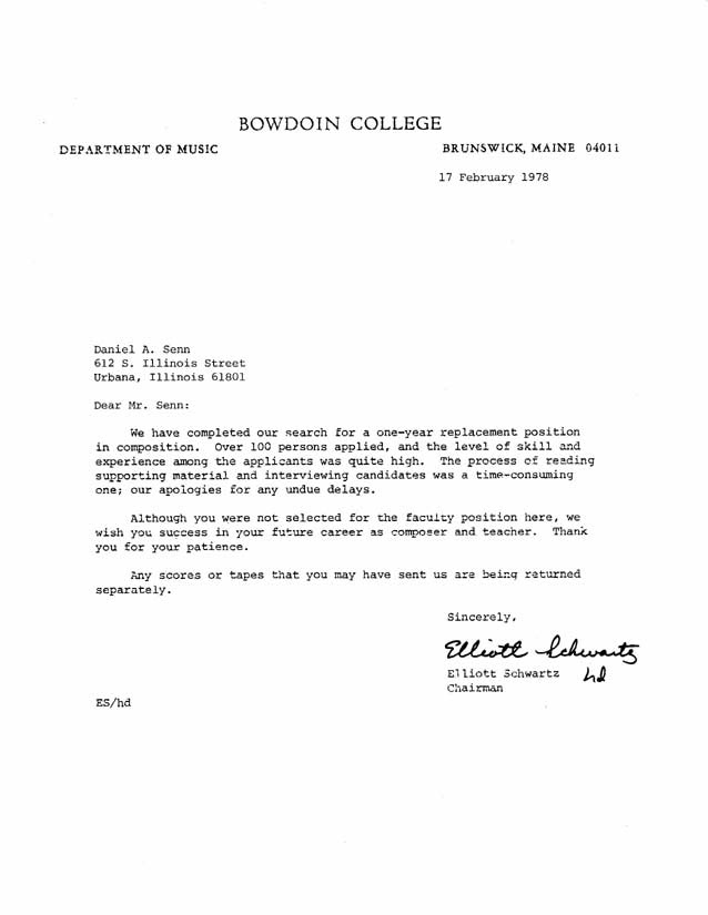 12 Rejection Letters From 1978 For Dan Senn