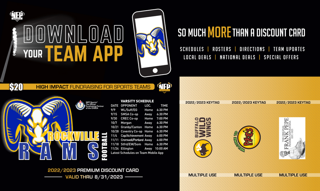 Rockville Rams Football Premium Discount Card 2022 – NFP Brands