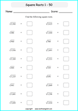 Square Roots math worksheets for online math instruction ...