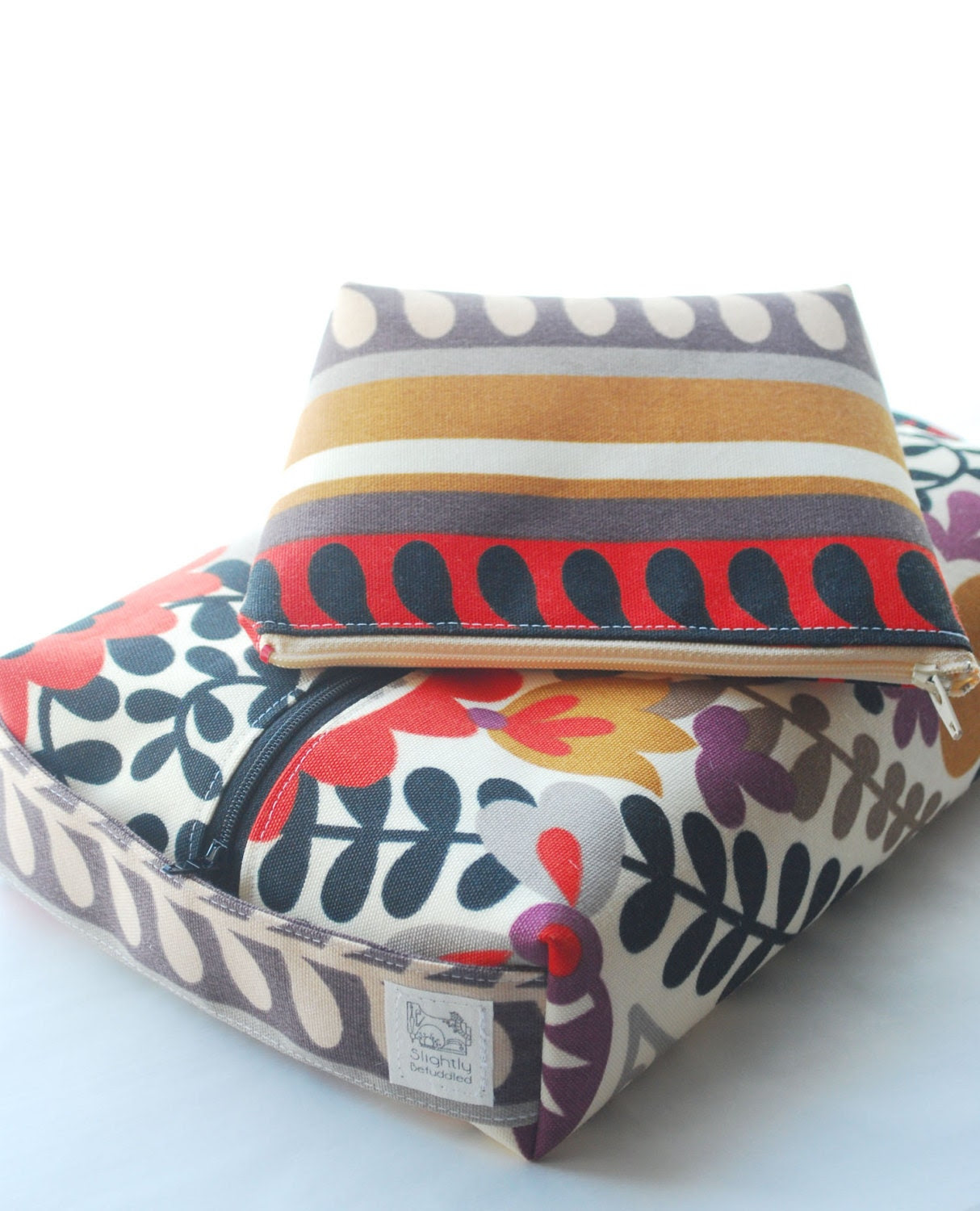 Set of two cosmetic bags large boxy bag by SlightlyBefuddled
