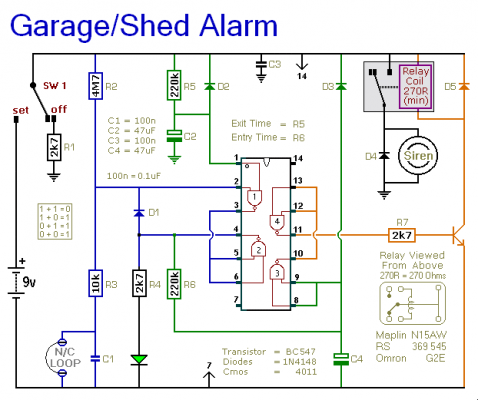 How to build A Shed / Garage Alarm - circuit diagram
