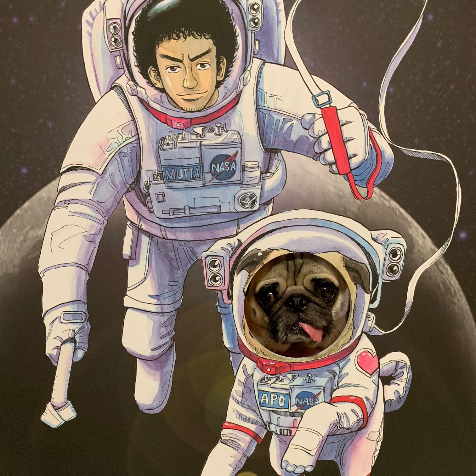 宇宙兄弟 顔ハメパネル完成 Pug Peace