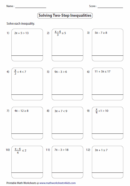 Two Step Inequalities worksheets