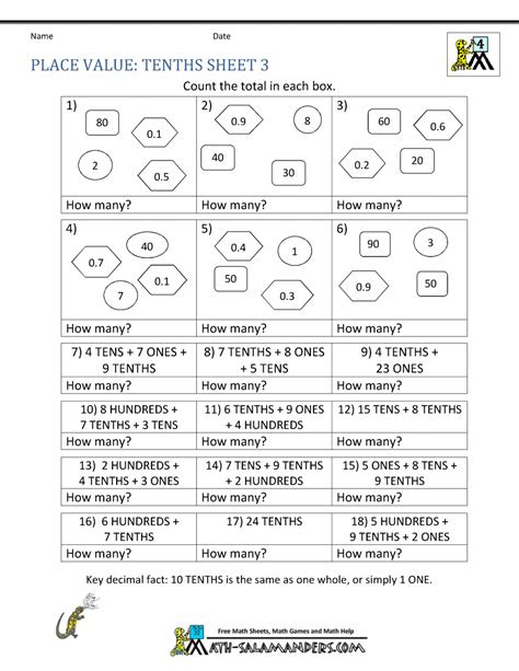 These place value worksheets are great for testing children on writing numbers out in standard form that include decimals. 57 maths worksheets for grade 3 of place value