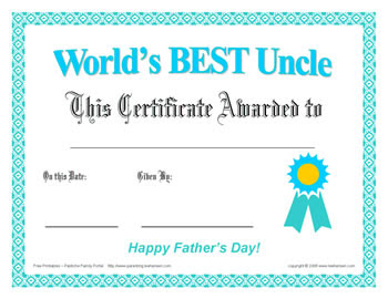 best uncle father's day certificate free print award