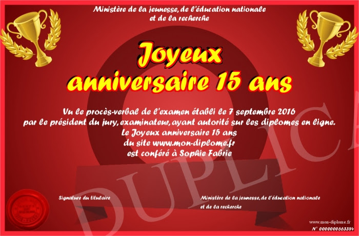 Joyeux Anniversaire 15 Ans