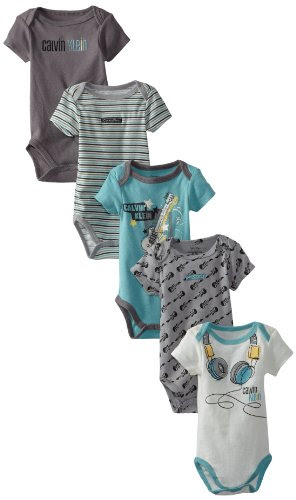 Calvin Klein Baby-Boys Newborn 5 Pack Short Sleeve Bodysuit And Turq Group, Multi, 0/3 Months