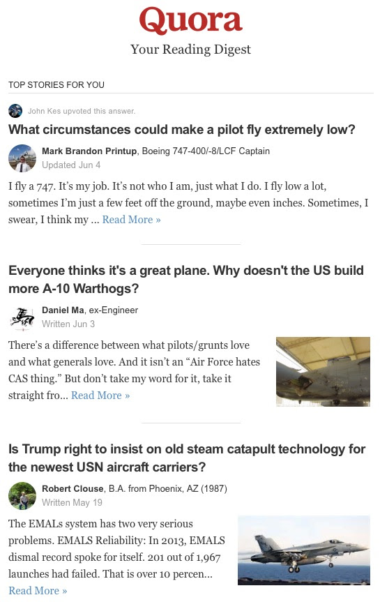 quora reading digest behavioral email