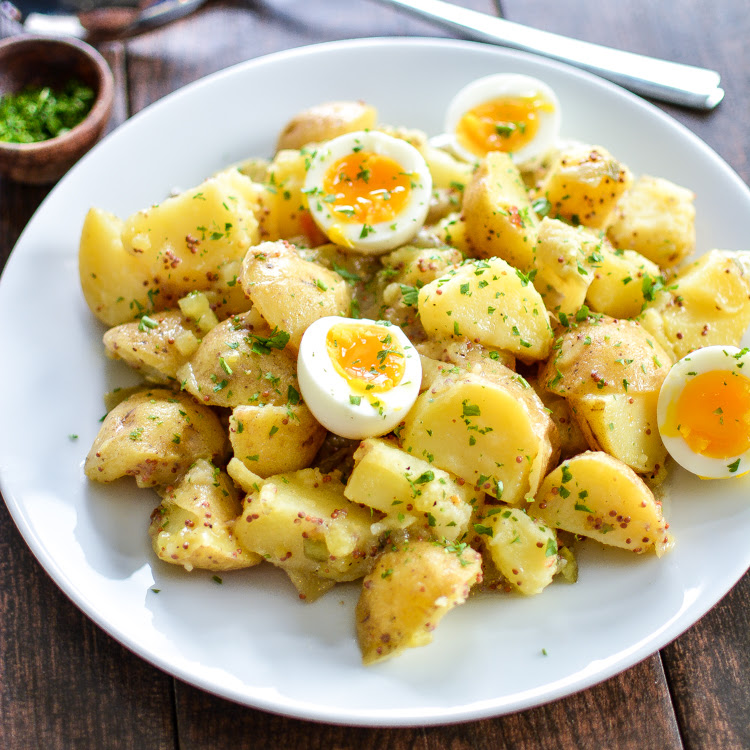 Potato Salad With Soft Boiled Eggs And Maple Mustard Dressingcooking And Beer