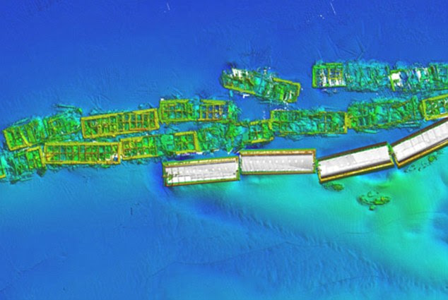 Discovery: The foundations of an breakwaters of Mulberry B - the celebrated World War Two harbour of Normandy - has been found by British scientists