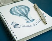 Travel Journal, Vintage Hot Air Balloon, Wire Bound Handmade Notebook - 5.625" X 8.625"