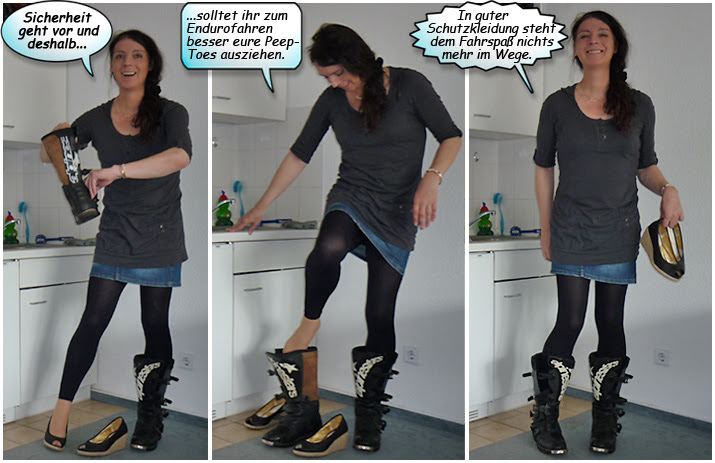 Svenja tauscht die PeepToes gegen Motocross Stiefel