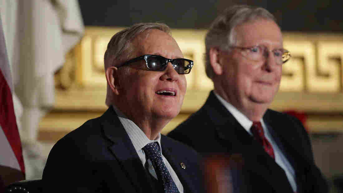 Senate Minority Leader Harry Reid, D-Nev., (left) and Majority Leader Mitch McConnell, R-Ky., at a ceremony last month at the U.S. Capitol.