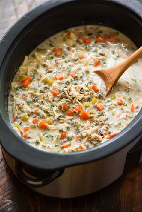 In a 3 1/2 to 4 quart slow cooker, combine beef chuck pieces, sliced carrots, cubed potatoes, chopped onion and minced garlic. Creamy Chicken and Wild Rice Soup | Slow Cooker or Instant