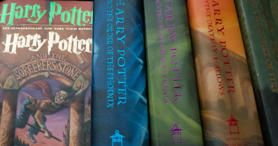A collection of Harry Potter books are pictured at the home of Caitlin Moore in Washington, DC.
