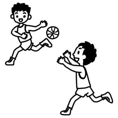 パス バスケットボール 部活動 クラブ活動 運動 学校 無料 白黒イラスト素材