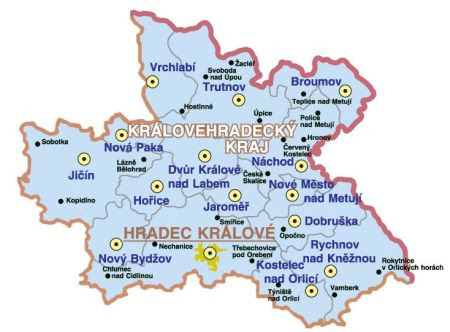 mapa královehradecký kraj mapa KRÁLOVÉHRADECKÝ kraj   Dovolená v ČR mapa královehradecký kraj