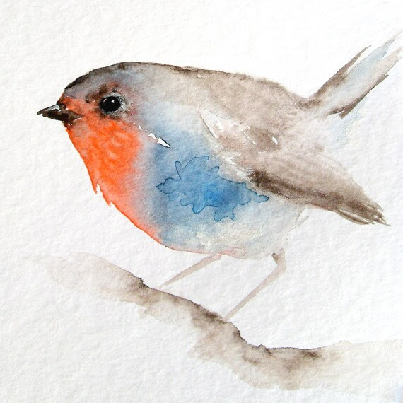 Little Red Breasted Bird - Original Watercolor Painting