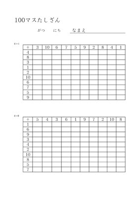 ドリルズ 小学2年生 算数 の無料学習プリント100マス足し算
