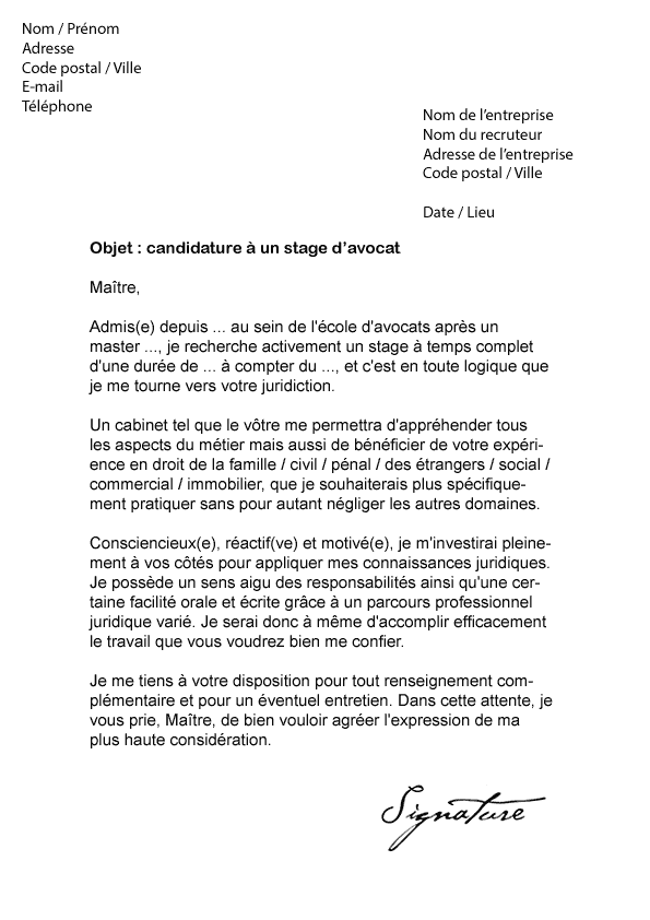 Lettre De Motivation Stage Avocat Modele De Lettre