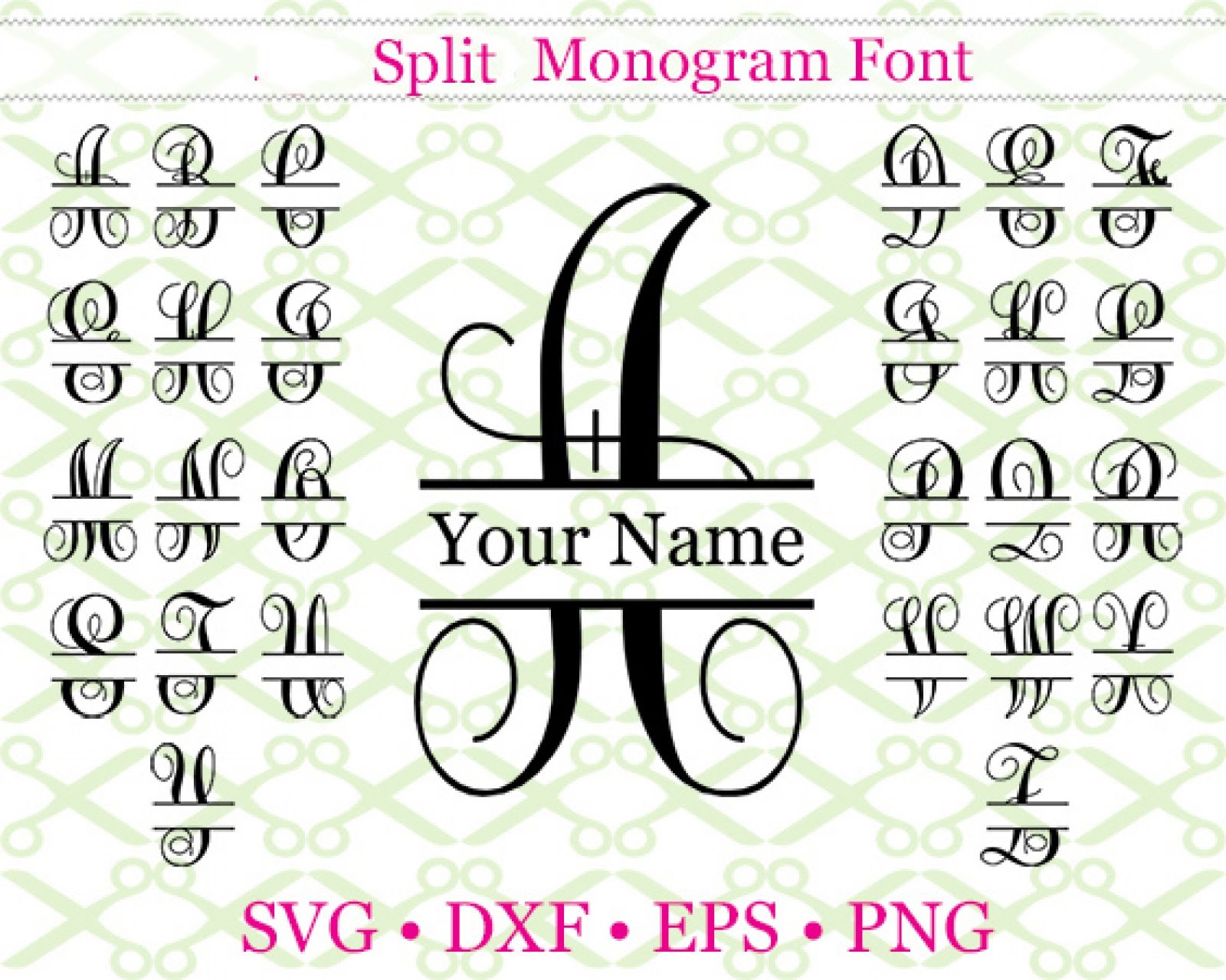 Flourish Split Monogram Svg Cricut Silhouette Files Svg Dxf Eps Png Monogramsvg Com By Svg Designs
