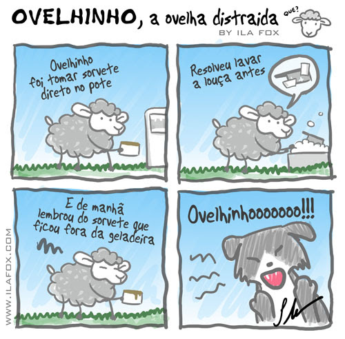 Ovelhinho, carneiro Ovelha, ovelhinho foi tomar sorvete direto do pote, quadrinhos, by ila fox