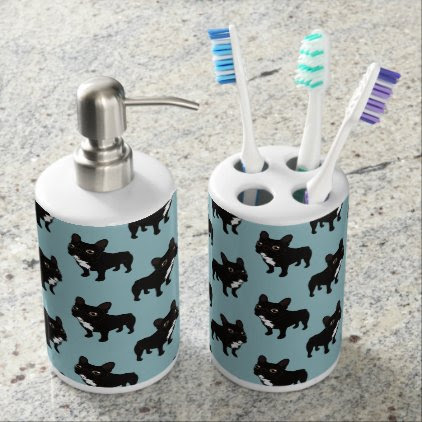 Brindle Frenchie likes to go for a walk Soap Dispenser & Toothbrush Holder