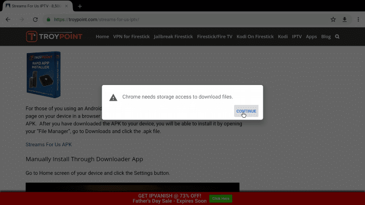 If you receive a storage access message, click Continue.