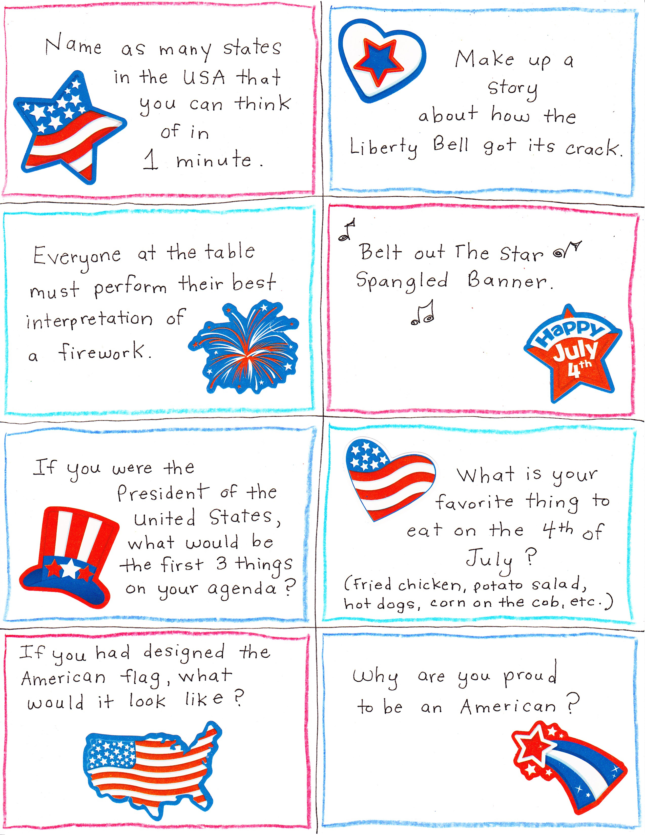 4th of July Conversation Starter and Joke Cards - FREE ...