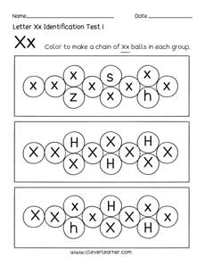 fun letter x identification activity and test sheets for preschools and kindergartens
