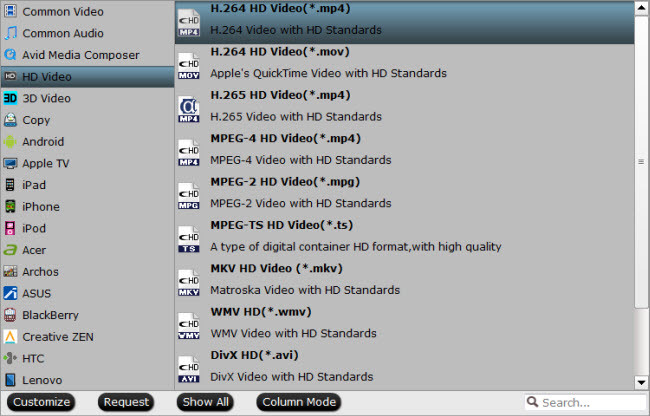 Output H.264 HD format