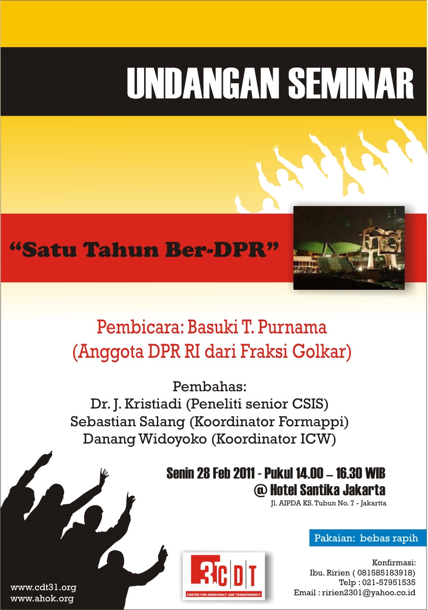 Undangan Seminar “Satu Tahun Ber-DPR” | ahok.org