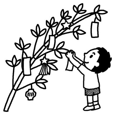 飾りつけ1 七夕 夏の季節 7月の行事 無料 白黒イラスト素材