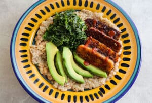 Savory Breakfast bowls with tempeh and greens