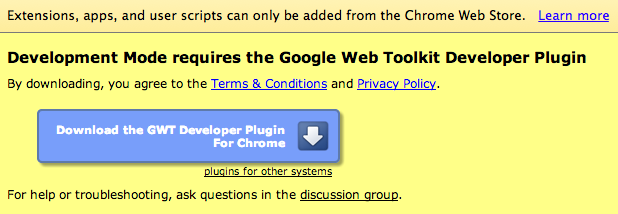 Development Mode Requires The Google Web Toolkit Developer Plugin