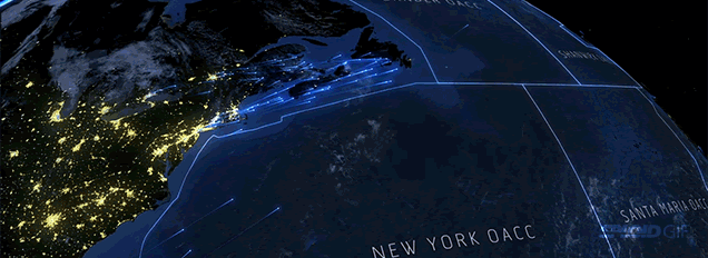 Every single airplane crossing the North Atlantic in a 24-hour period