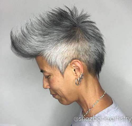 Asian salt and pepper fauxhawk for women