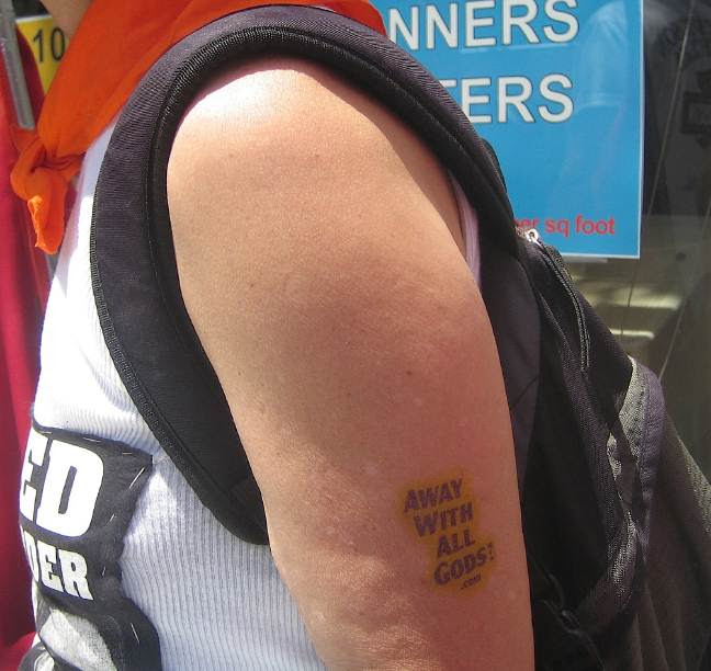 while a Marines detractor had a (temporary) tattoo that said "Away With 